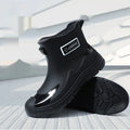 Men's waterproof PVC wading boots black flat heel low tube rubber shoes non-slip sole