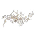 Light gold handmade bridal headdress side clip, 19x10cm, with pearl, iron flower and rhinestone detail
