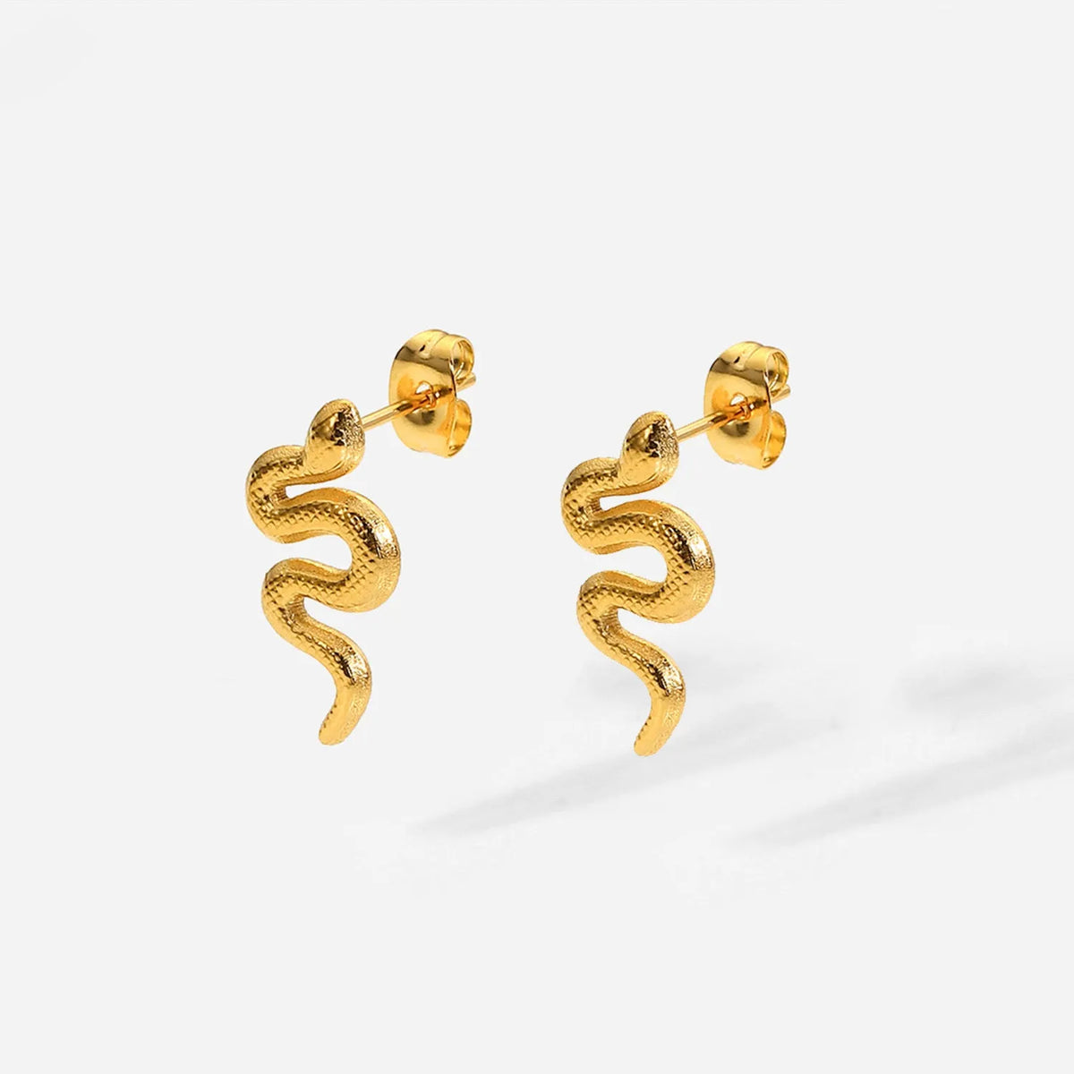 Gold snake stud earrings for women, 18K gold plated stainless steel, INS style, 1 pair
