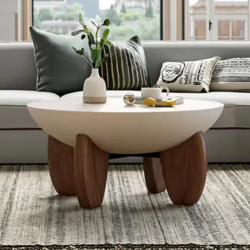 White adjustable height solid wood coffee table with storage compartment