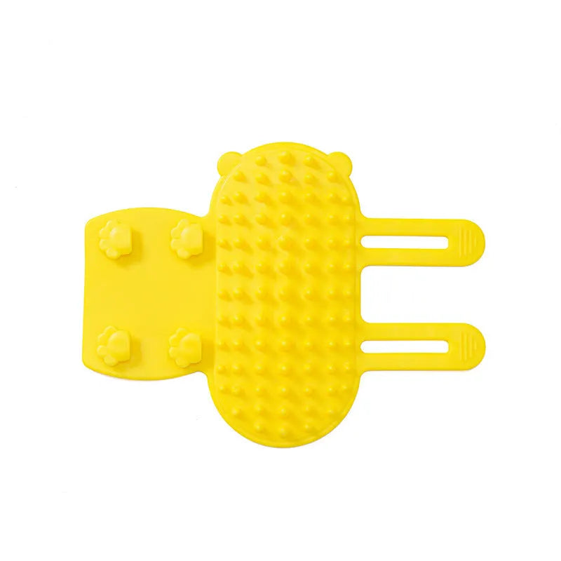 Silicone cat grooming comb with rounded teeth and adjustable strap in chosen colour