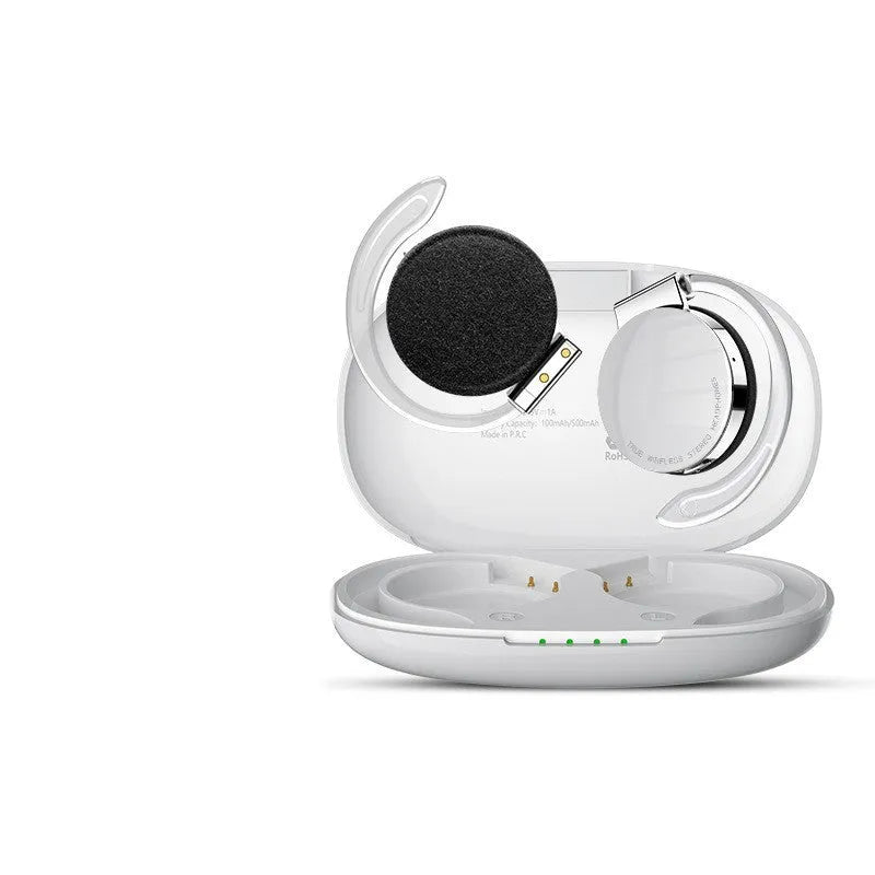 Black and white sports wireless Bluetooth earphones showing ear-plug design