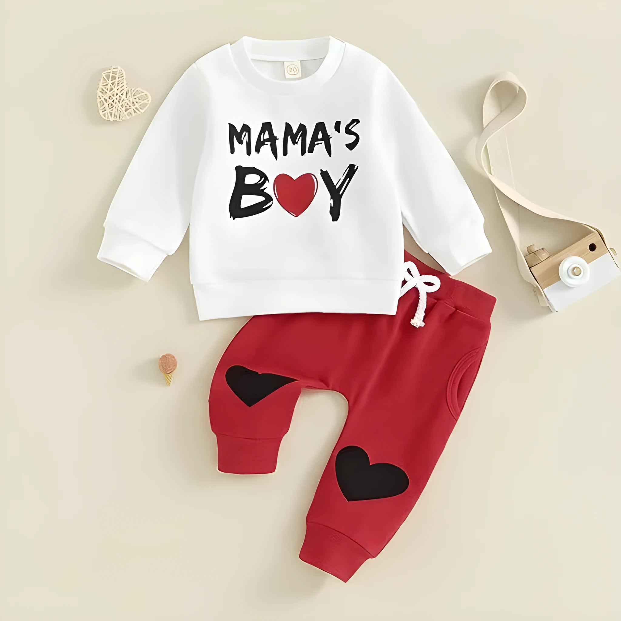 White baby sweatshirt and pants set with Easter letter print, cotton lining, for heights 80-120cm