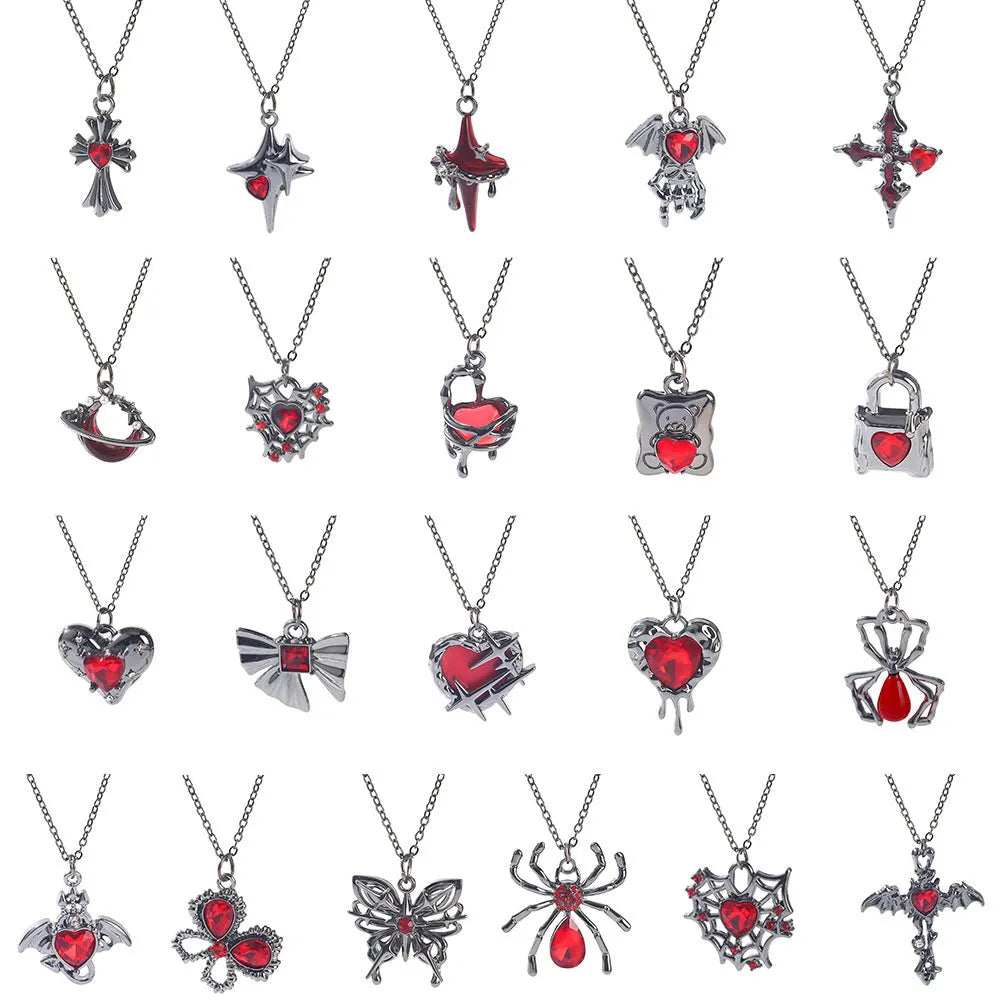 Halloween spider bat necklace with dark gothic alloy pendant on regular chain
