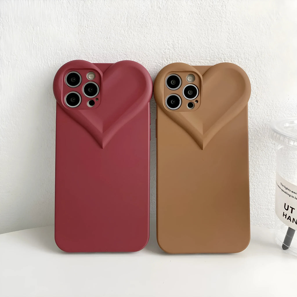 Love heart TPU phone case with net celebrity material bottom for iPhone, solid colour back cover in wine red