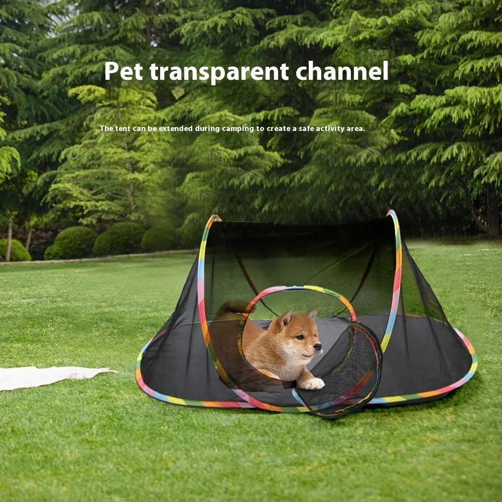 Foldable mesh cat roll cage pet toy shown in hexagonal, tee, tent, long straight and square model designs.