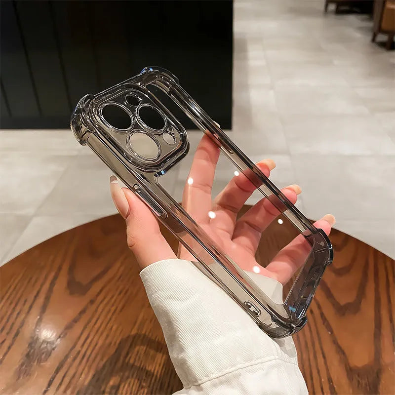 Transparent acrylic phone case with 11 airbag corners, hard back and soft silicone edge, for iPhone 11-14 and earlier models