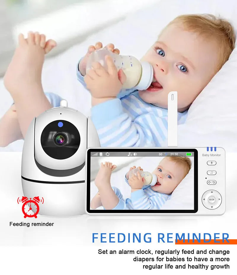 White wireless baby monitor with 5-inch HD screen showing baby room temperature display