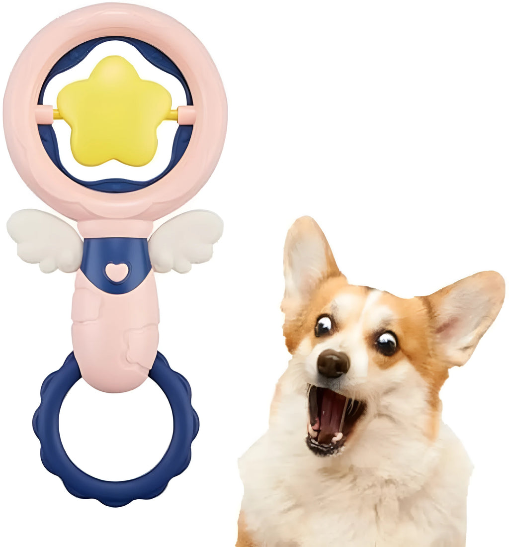 Set of four interactive dog toys with dental cleaning shapes and safety rings for large breed dogs