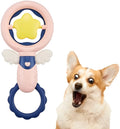Set of four interactive dog toys with dental cleaning shapes and safety rings for large breed dogs