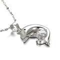 Silver plated copper dolphin pendant necklace with mixed gem inlay on O-link chain, women's fashion jewellery