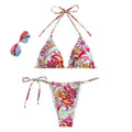 Women's triangle print halterneck bikini set with separate top and bottom pieces