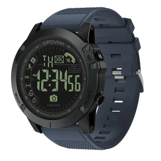 Fitness sports waterproof round electronic watch with step counter and PU strap on wrist, black colour