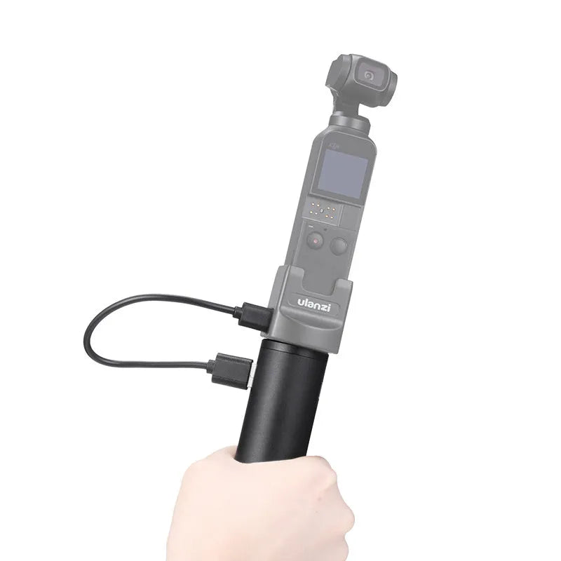 Black aluminium alloy portable charging handle with 6800mAh battery capacity, showing carry handle and compact 12.5cm by 3.2cm size.