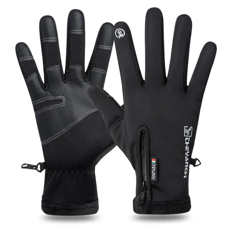 Unisex winter cycling gloves in black or grey with touchscreen, non-slip, waterproof and windproof functions, sizes M to XXL