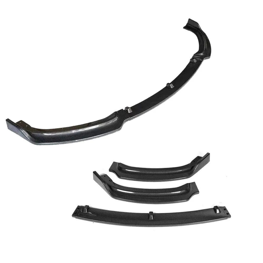 Gloss black polypropylene front bumper lip spoiler for BMW F30 F35 3 Series, shown from a front angle.