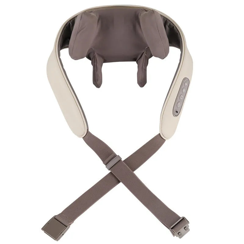 Creamy white rechargeable shoulder and neck massager with infrared physiotherapy function