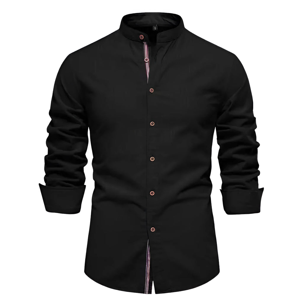 Men's solid colour long sleeve shirt in army green hemp blend fabric, non-iron, casual fit