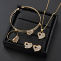 Gold tone women's love jewellery set with earrings, pendant and bracelet featuring adjustable 21-50cm sizing