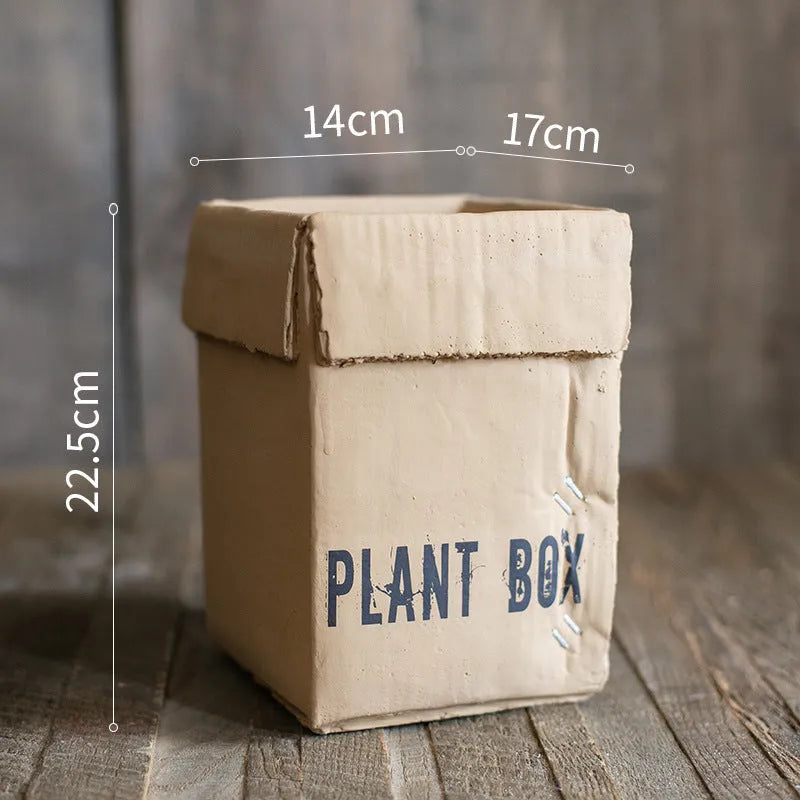 Cement brown paper box flowerpot with bottom drainage hole in Nordic style