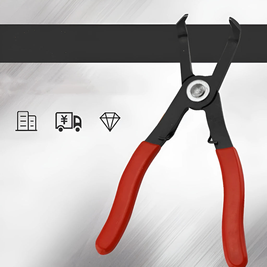 Red interior round nail removal pliers with adjustable jaws for door panel and furniture repair