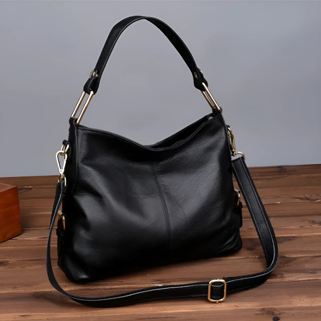 Genuine leather vertical square crossbody bag with multiple zipped compartments in various colour options