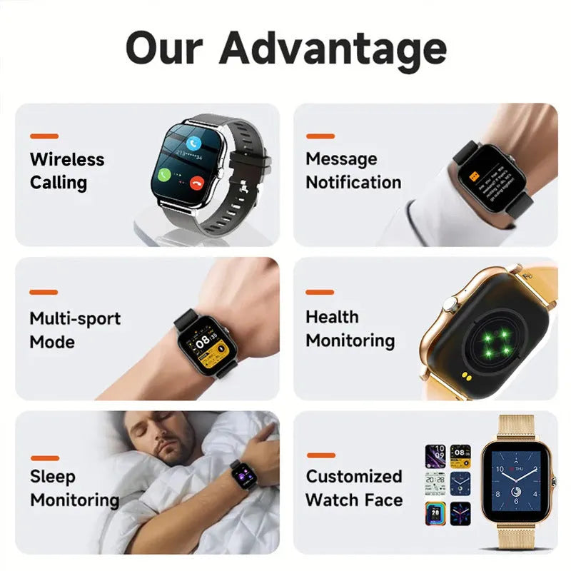Smart watch with 1.44-inch screen showing heart rate monitoring display on silicone strap