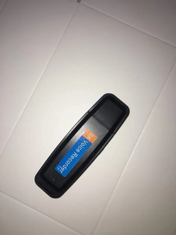 Black and white USB flash drive with voice recording function showing 70mm length