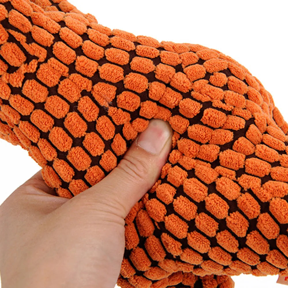 Dinosaur pet toy for large dogs with corn velvet outer, squeaker, in green colour, 25cm size