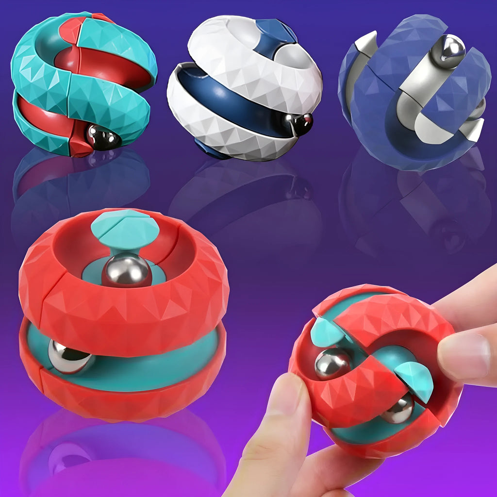 Diamond pattern ball track gyro Rubik's cube fidget toy in blue plastic for hand brain exercise
