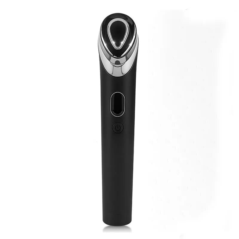 Black rechargeable eye massager with red and blue light vibration therapy for face relaxation