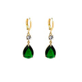 A pair of green geometric teardrop-shaped alloy earrings.