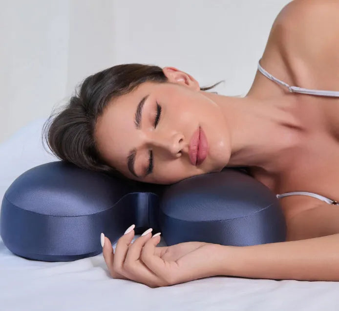 Purple memory foam side sleeping pillow measuring 58x40cm with ergonomic core