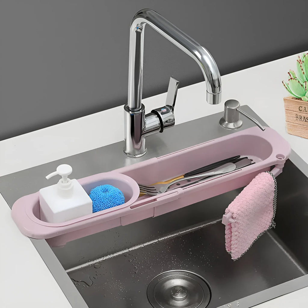 Telescopic adjustable sink organiser rack with drainage holes in PP material