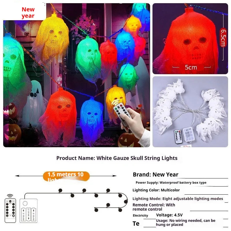Halloween battery-operated coloured LED lights for indoor wall decoration with 10 or 20 heads