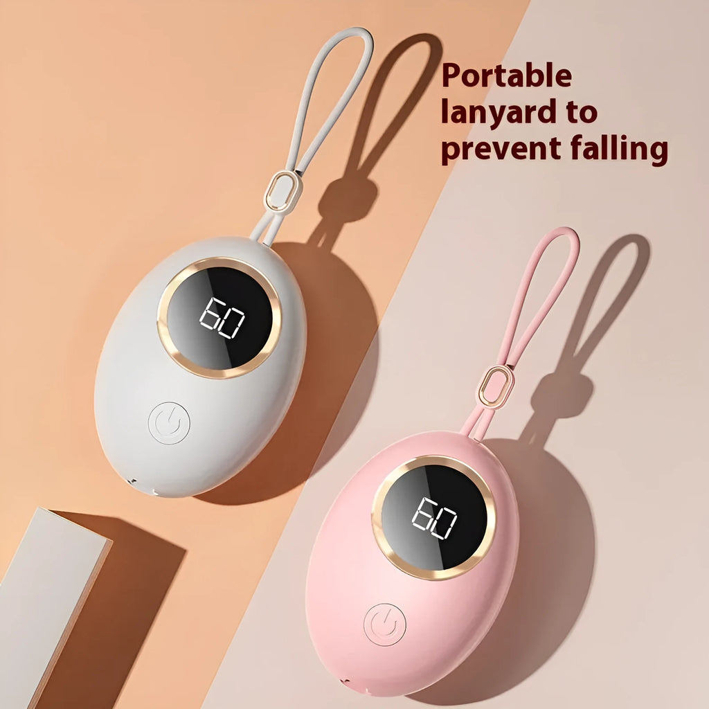 USB digital display hand warmer power bank in pink, blue, green, or white colours