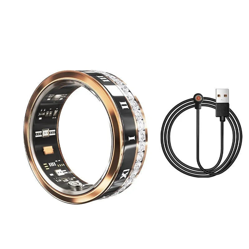 Diamond inlaid smart ring for finger wearing with blood oxygen monitoring display