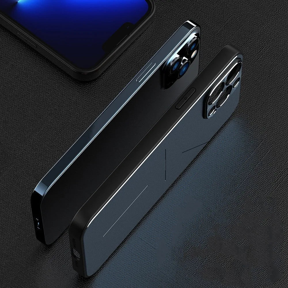 Skin feel metal frosted phone case for iPhone 14, aluminium alloy and TPU, black colour