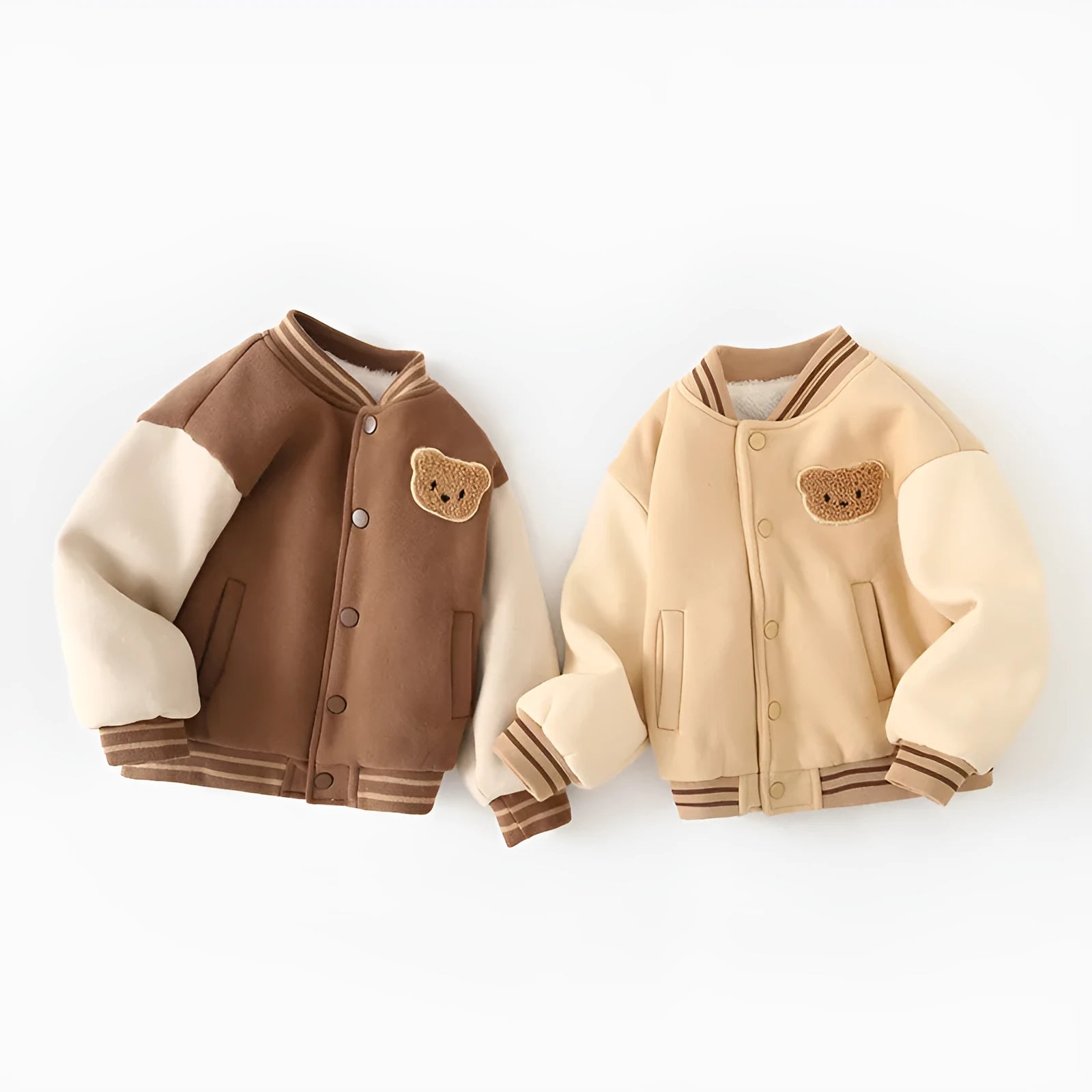 Fleece-lined cotton baseball coat for children, dark coffee colour, front view
