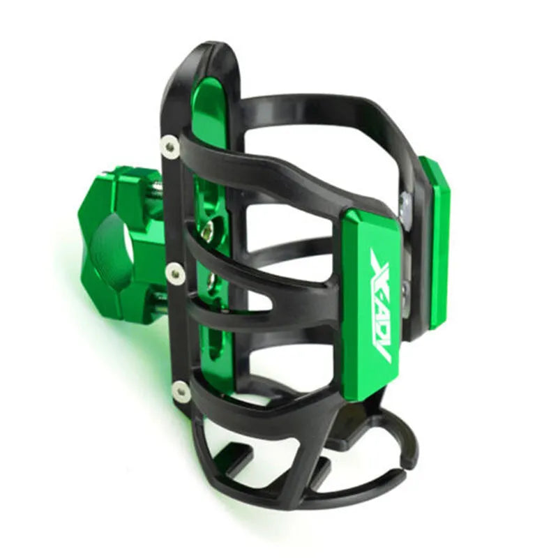 Black water bottle cage mounted on Honda X-ADV scooter modification
