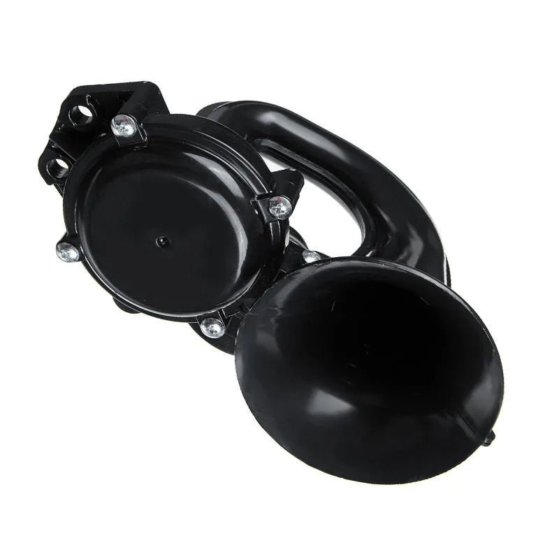 Black metal snail whistle truck horn with gas pipe joint for 12V-24V air source vehicles