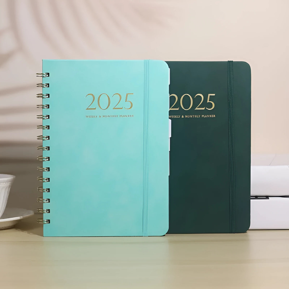 A5 leather notebook with metal coil binding in multiple colour options