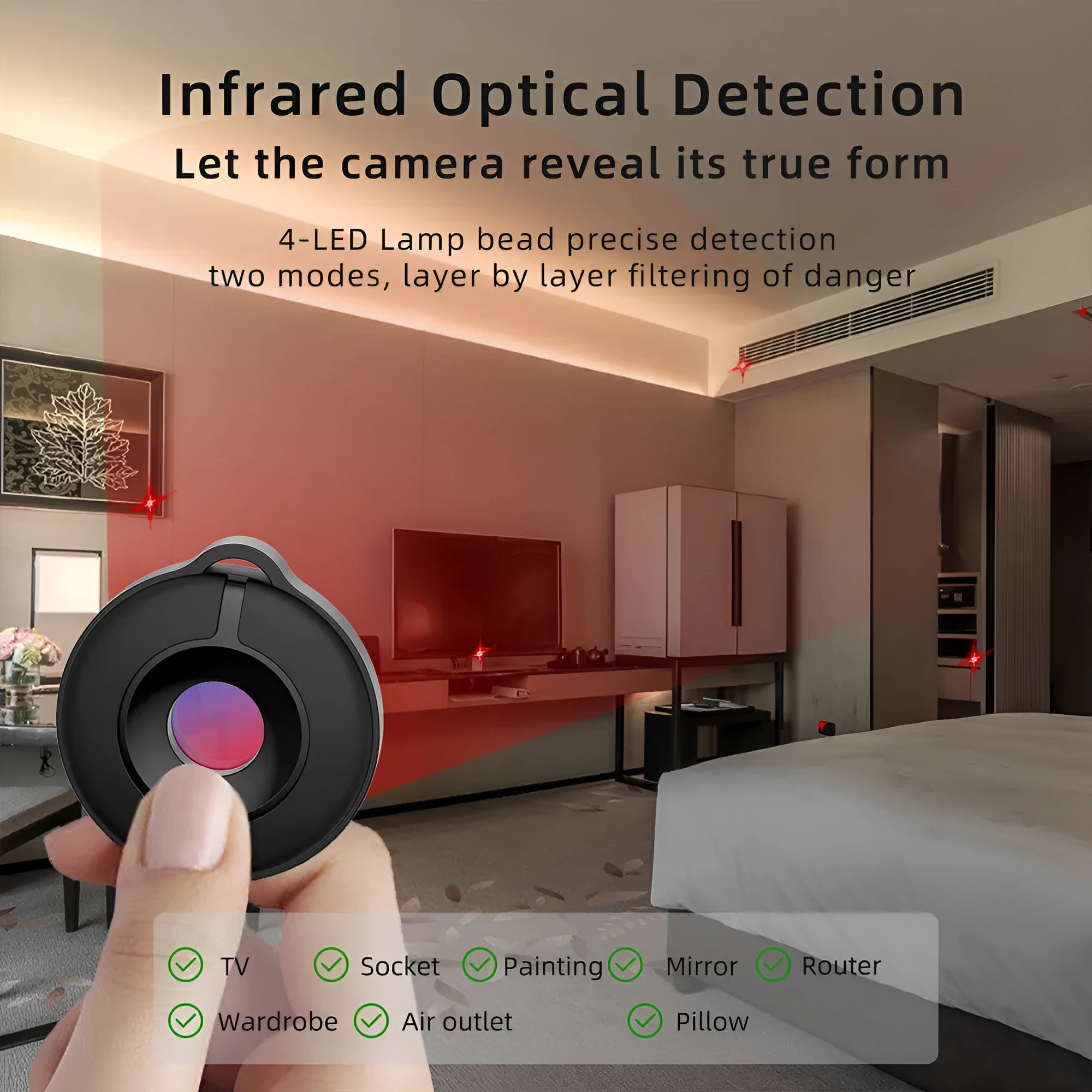 Compact S600 colour camera detector with infrared optical detection for hidden cameras