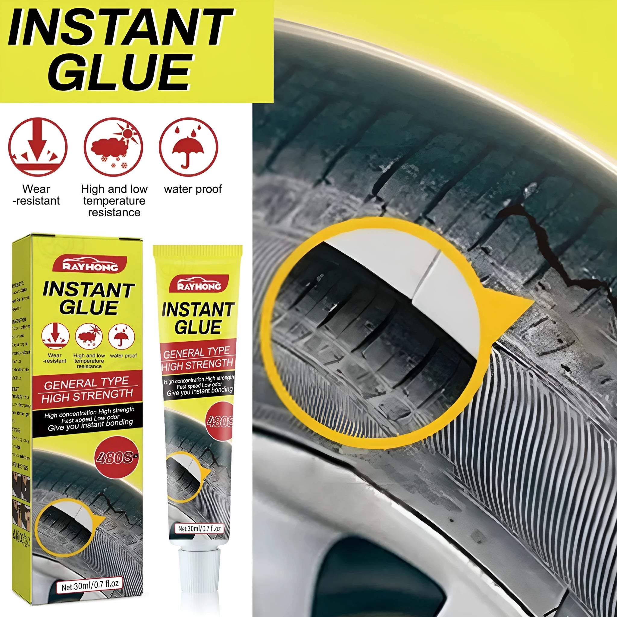 30ml bottle of tire repair glue with acrylic resin formula for car tyre crack sealing
