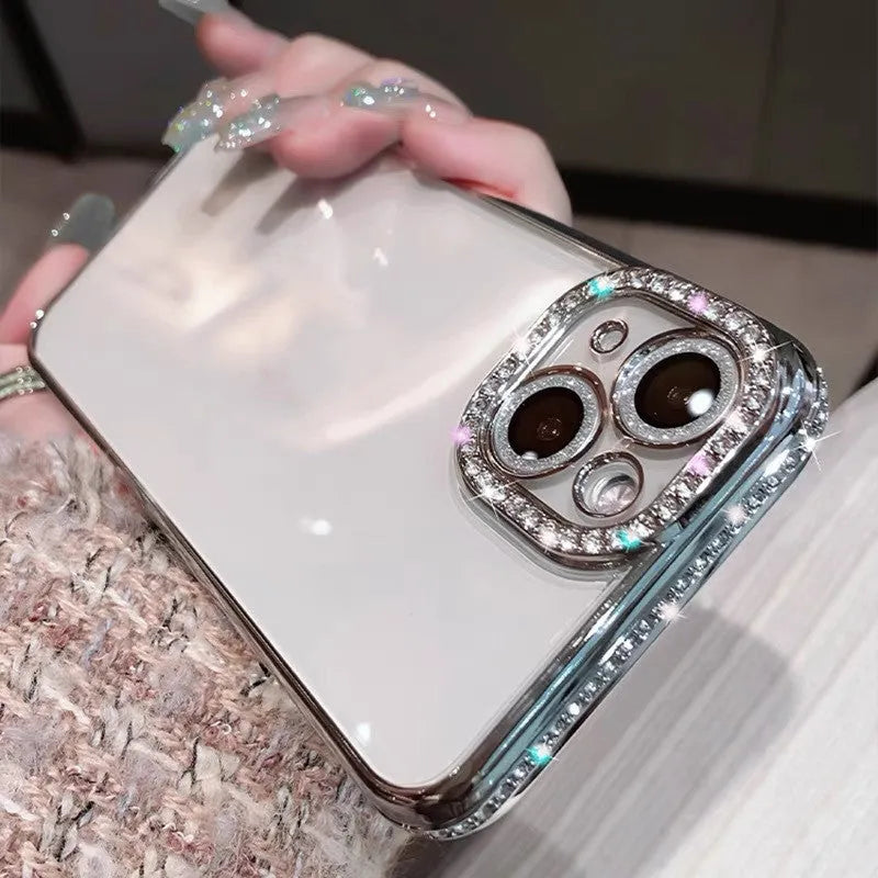 Luxurious rhinestone mobile phone case for iPhone in rose gold, all-inclusive TPU silica gel design
