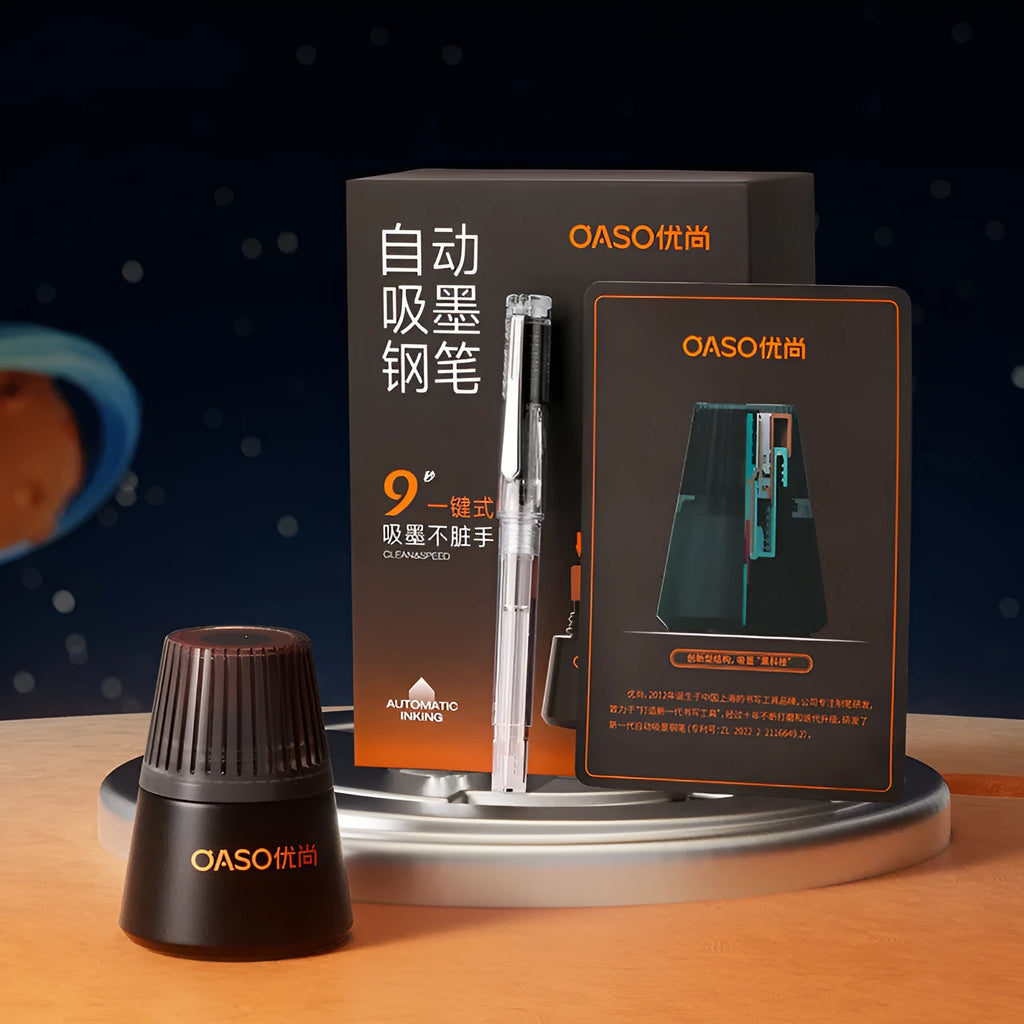 Automatic suction pen set with plastic shell, 0.5mm or 0.38mm nib option, ink feeder, and handbag