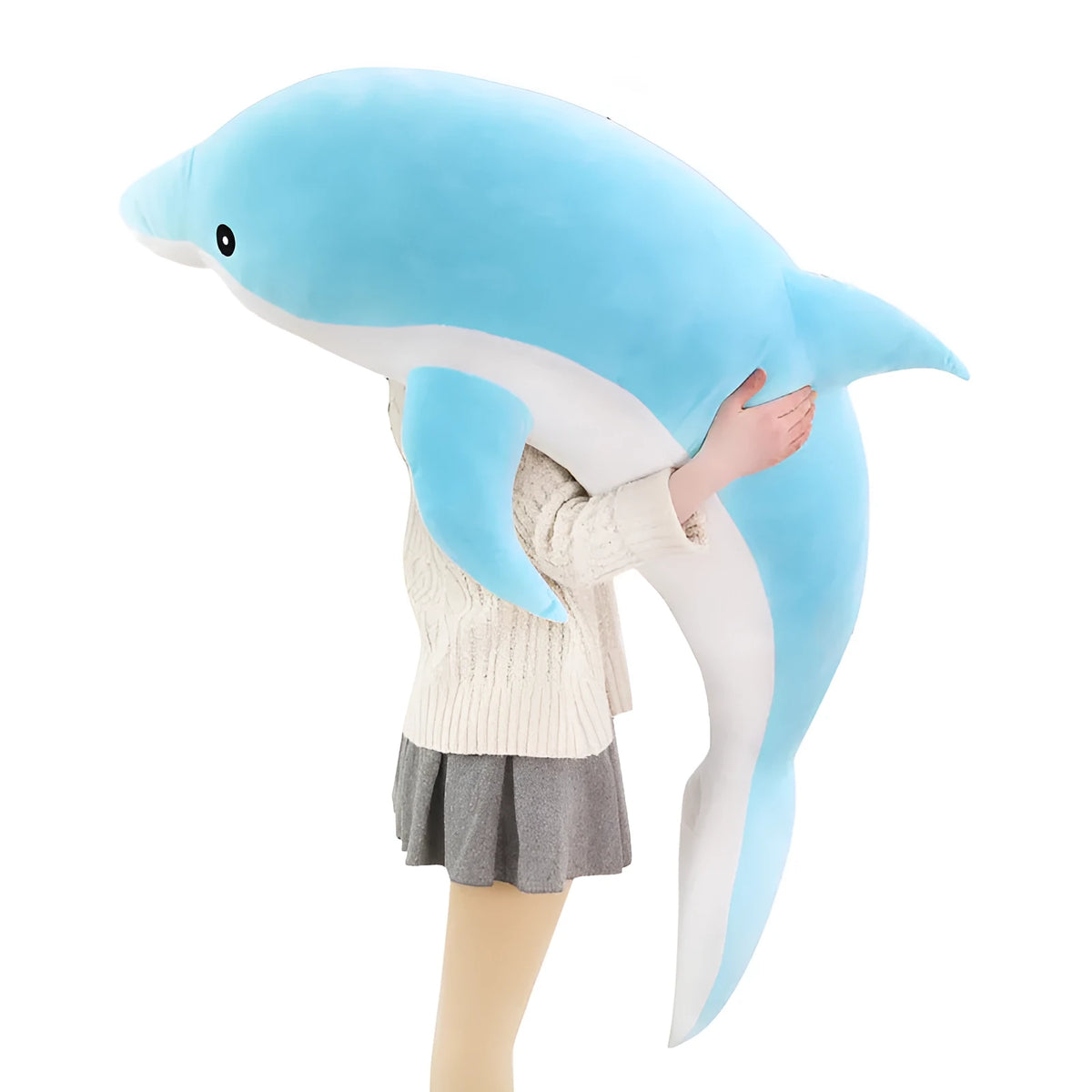 Crystal super soft dolphin plush toy in blue, filled with PP cotton, available in multiple sizes