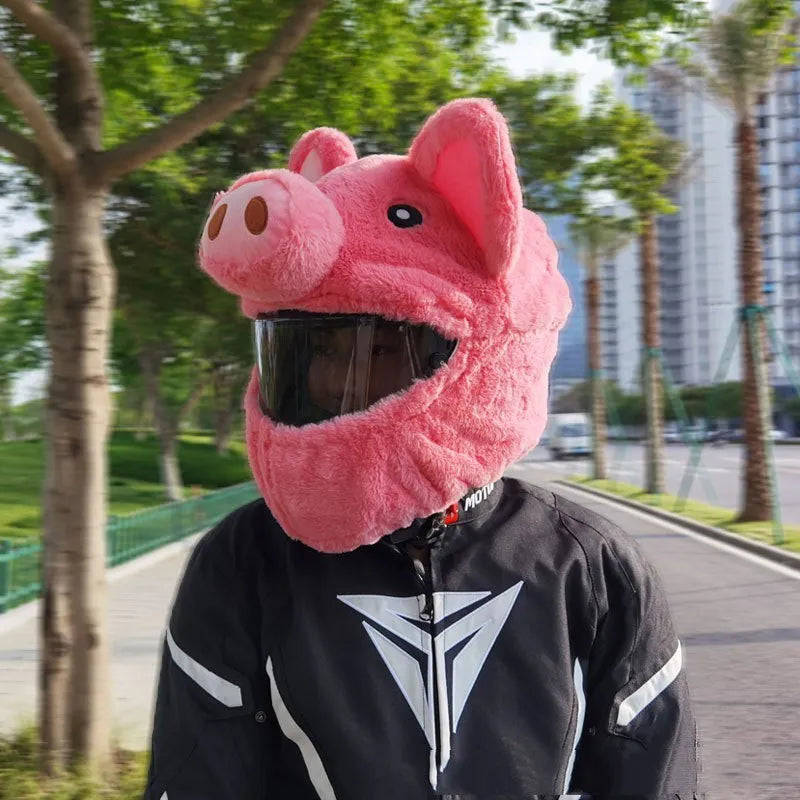 Pinkpig coloured plush helmet protective hood for motorcycle helmets with pv velvet cloth material