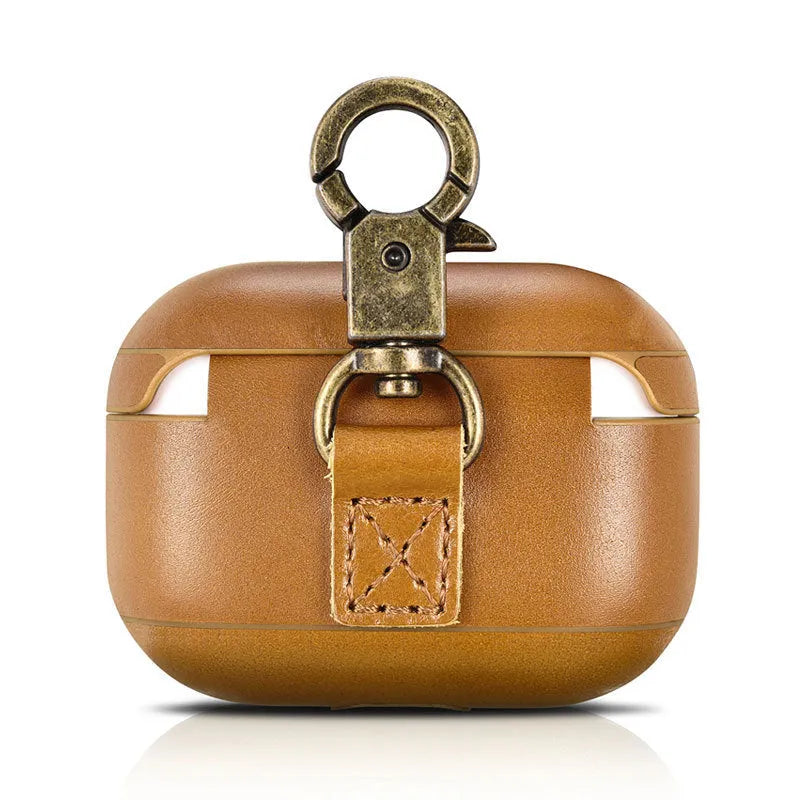 Ring Buckle Series flip protective sleeve for AirPods Pro in brown plastic and leather
