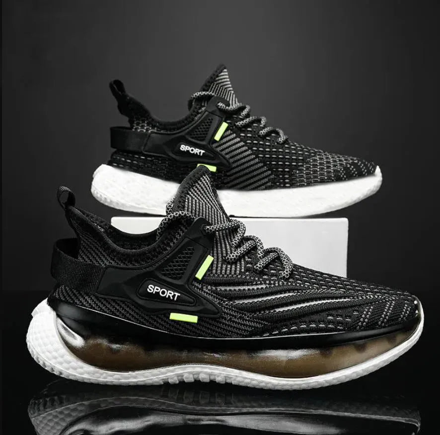 Men's white woven mesh platform sneakers with round toe and flat rubber sole on a plain background.
